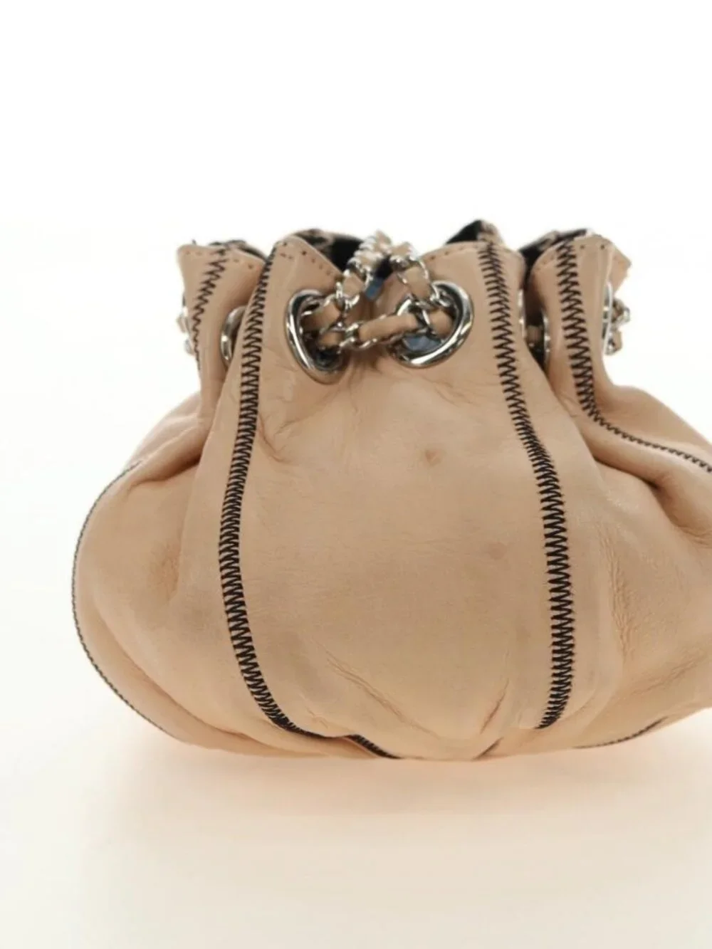 CHANEL Chain Purse Hand Bag Lamb Skin Beige Silver CC Auth bs35366V